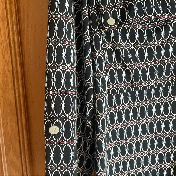 Jones New York womens Black/red/white blouse v-neck w/collar size medium - Picture 5 of 8